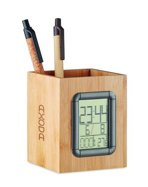 MANILA Pennhållare bambu LCD klocka
