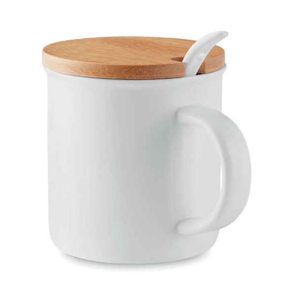 KENYA Elegant Porslinsmugg med Sked och Bambu Lock - GiftRetail MO9708
