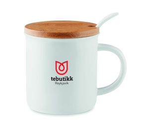 KENYA Elegant Porslinsmugg med Sked och Bambu Lock