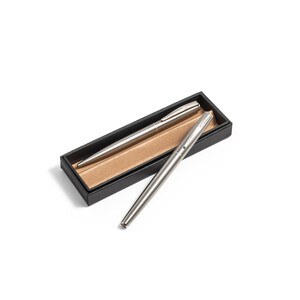 Rull- och kulspetspenna med kropp i rostfritt stål (53 % rSS) med klämma - Egotier 91781