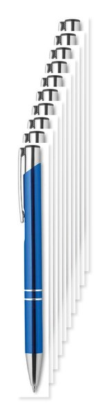 Förpackning med 10 GiftRetail MO8893 - BERN Elegant Aluminium Kulspetspenna med Blått Bläck