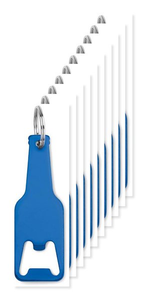 Förpackning med 10 GiftRetail MO9247 - BOTELIA Elegant Aluminium Flasköppnare med Nyckelring