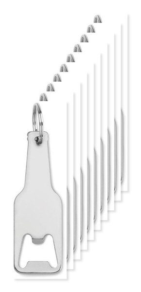 Förpackning med 100 GiftRetail MO9247 - BOTELIA Elegant Aluminium Flasköppnare med Nyckelring