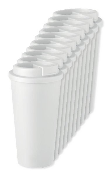 Förpackning med 10 GiftRetail MO6244 - TUESDAY Take away mugg dubbelvägg