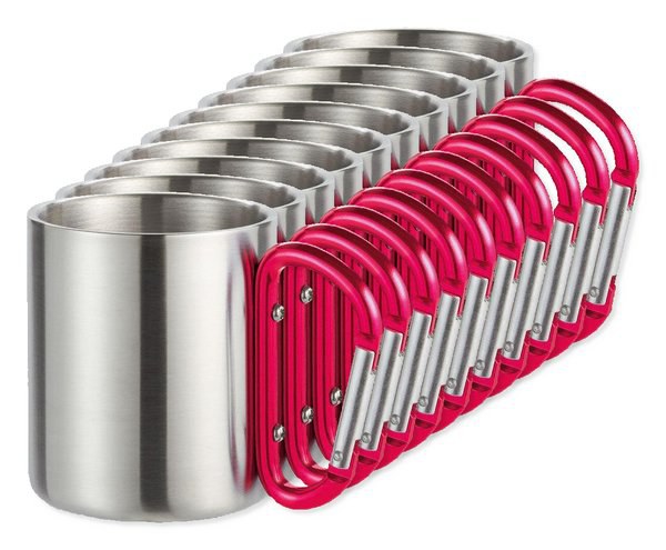 Förpackning med 100 GiftRetail MO8313 - TRUMBO Metallmugg, karbinhake-handtag