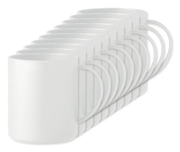 Förpackning med 10 GiftRetail MO6256 - MONDAY Mugg i PP 300ml