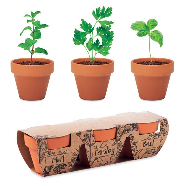 FLOWERPOT Terracotta set med 3 örtskålar - GiftRetail MO6145