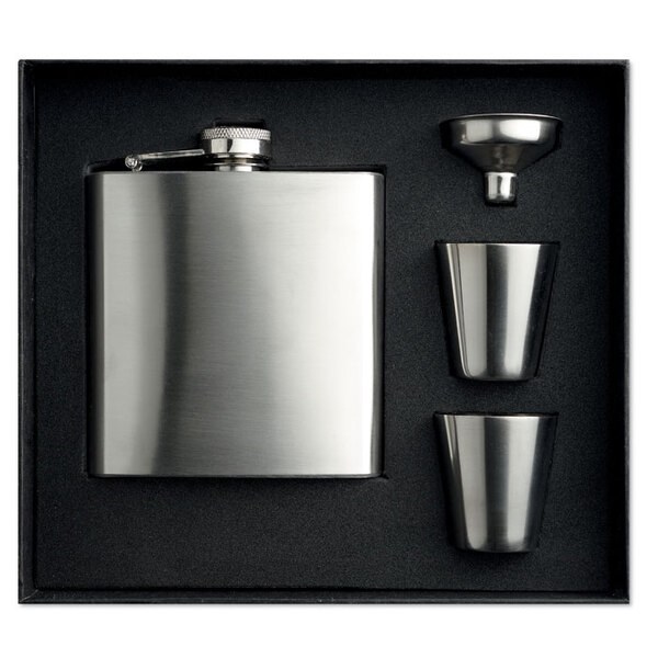 SLIMMY FLASK SET Slim hip flaska med 2 st koppar - GiftRetail MO8321