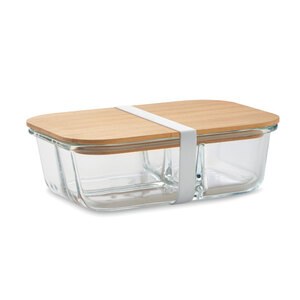 TUNDRA Eco-Friendly 3-Compartment Glass Lunch Box with Bamboo Lid - GiftRetail MO6973