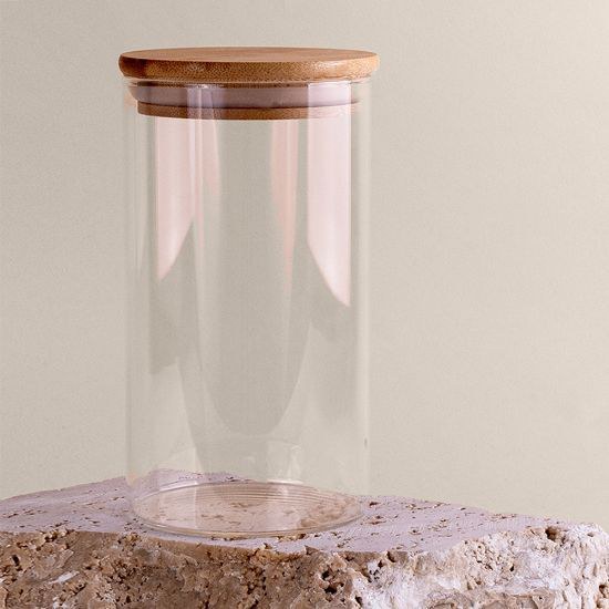 Borosilikat Glasburk med Bambulock 650 ml PRASE