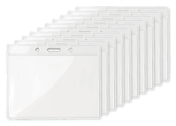 Pack of 10 GiftRetail MO8599 - BADGY Clear Plastic Badge Holder 10cm x 8cm for ID Cards