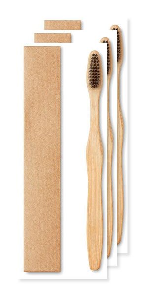 Förpackning med 3 GiftRetail MO9877 - DENTOBRUSH Tandborste i bambu