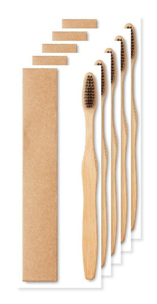 Förpackning med 5 GiftRetail MO9877 - DENTOBRUSH Tandborste i bambu