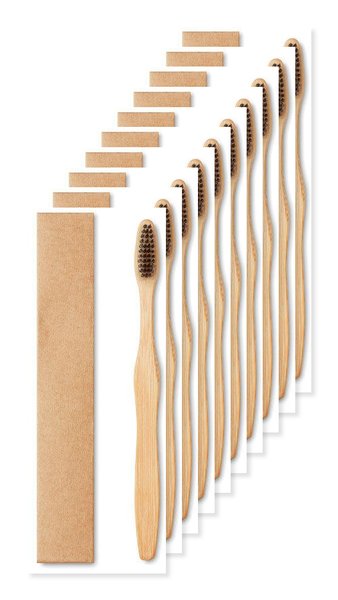 Förpackning med 100 GiftRetail MO9877 - DENTOBRUSH Tandborste i bambu