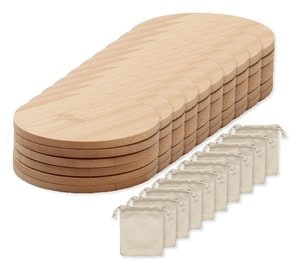 Förpackning med 100 GiftRetail MO6601 - BAYIN SET Set med 6 bambuunderlägg