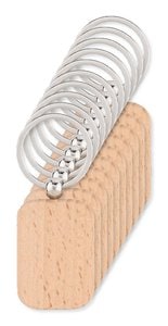 Förpackning med 100 GiftRetail MO9774 - POTY WOOD Rektangulär nyckelring i trä