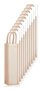 Pack of 10 GiftRetail MO6258 - CAMPO DI VINO Elegant Jute and Canvas Wine Gift Bag for One Bottle