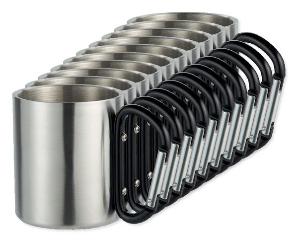 Förpackning med 100 GiftRetail MO8313 - TRUMBO Metallmugg, karbinhake-handtag