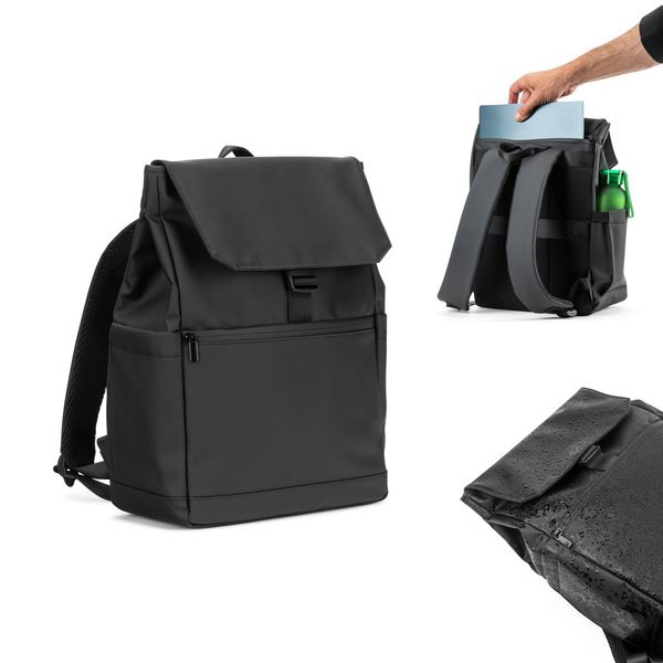 Laptopryggsäck (16") i PU, med lock som täcker alla fack - Egotier 92578