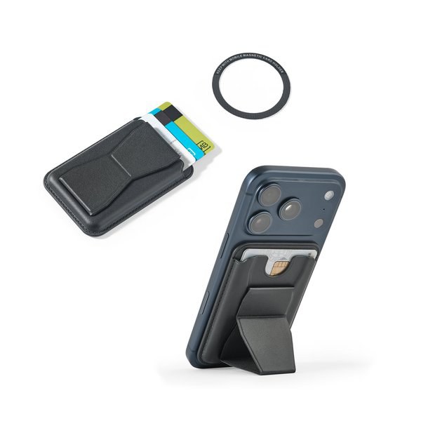 Magnetisk korthållare tillverkad av PU-läder, fästs enkelt på baksidan av din mobiltelefon, med RFID-blockering
